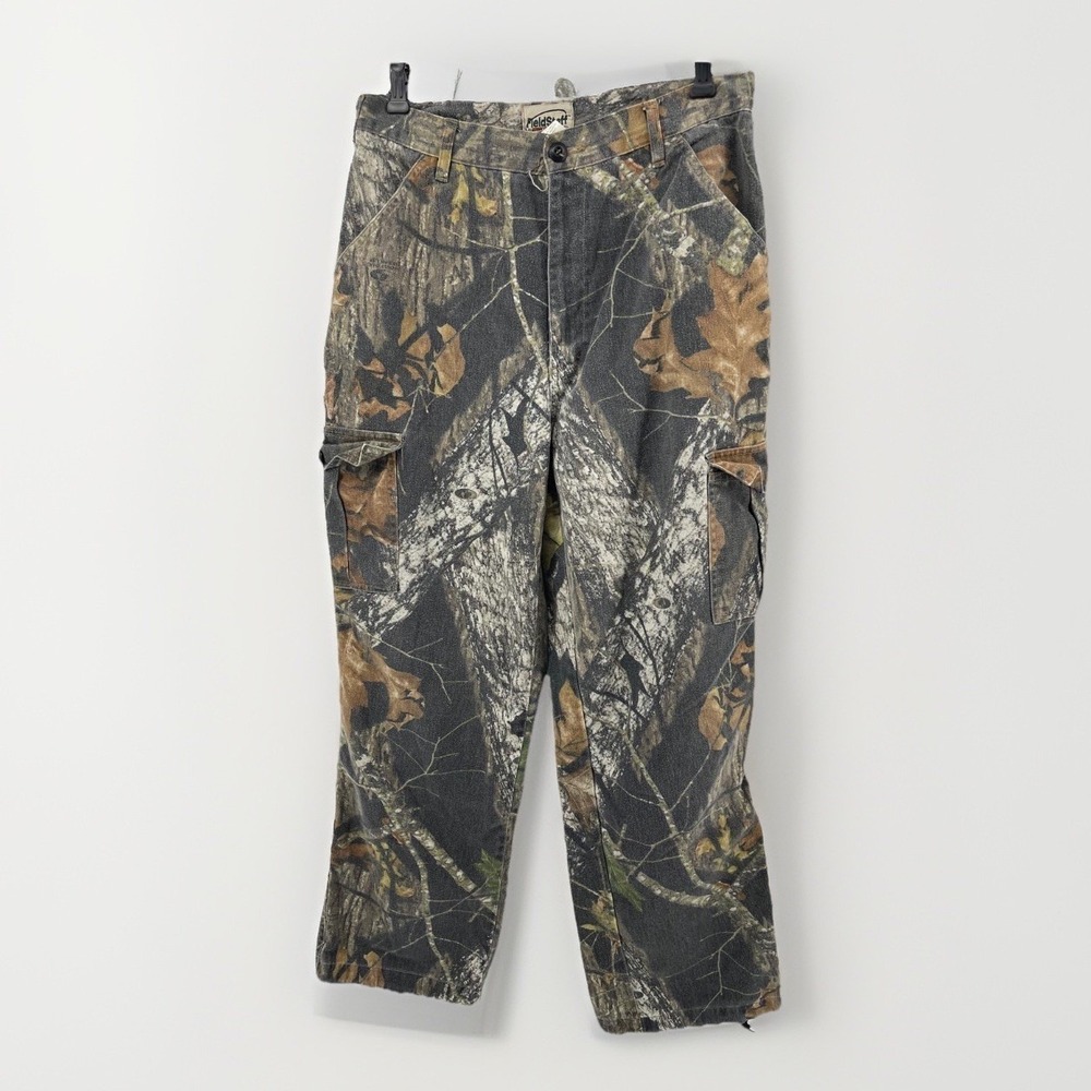 Rare Vintage FIELD STAFF Mossy Oak Apparel Forest Camo Denim Pants 90s Hunting M